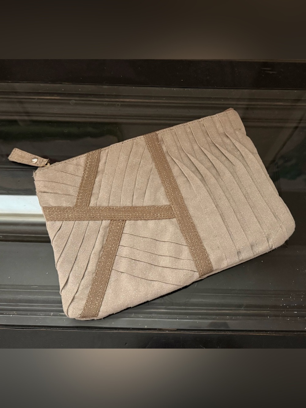 Anthropologie Miss Albright Beige Quilted Clutch with Gold Lining